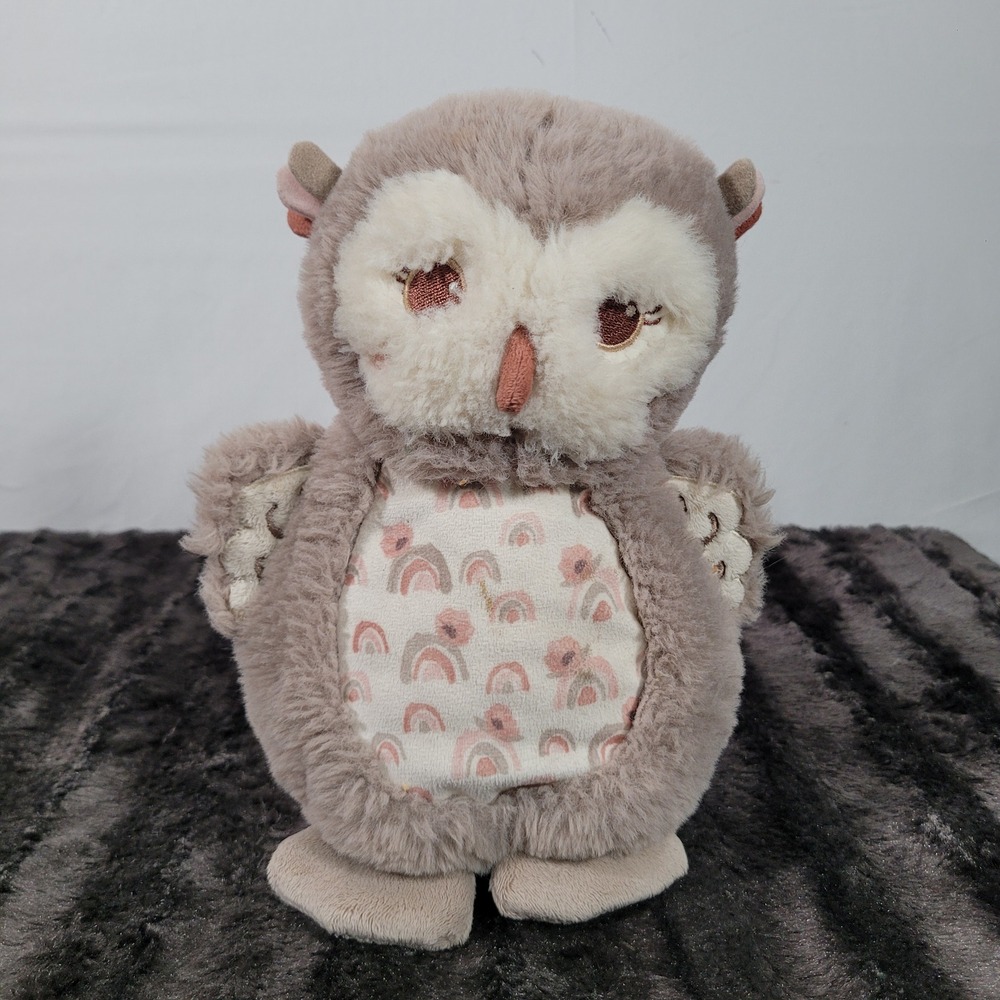 Douglas Baby Plush Owl Stuffed Animal Taupe Pink Rainbow Belly Woodland Toy